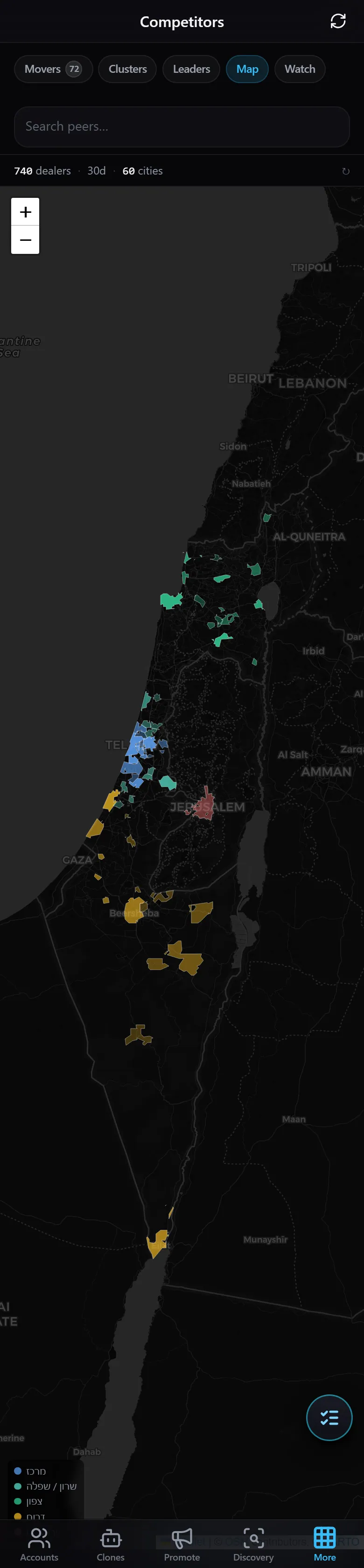 לשונית המפה — תצוגה ויזואלית של השוק
